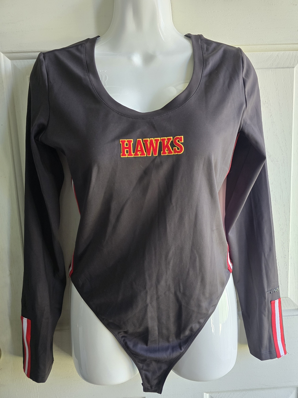 Atlanta Hawks Women’s Black Long-Sleeve Scoop Neck Bodysuit